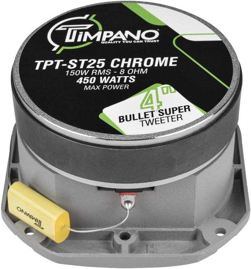 Timpano Super Tweeter 4 Inch TPT-ST25 Chrome - 900 Watts Max, 8 Ohm, High Sensitivity Bullet Tweeters for Pro Audio (Pair) - Image 5