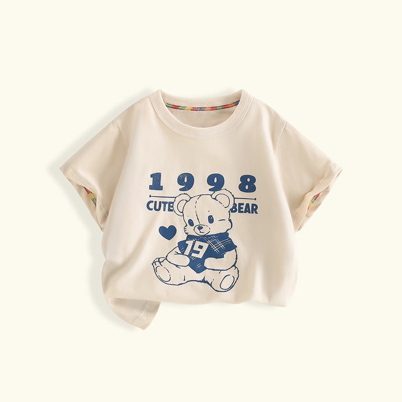 Girls Short-Sleeved T-Shirt Summer Wear Casual Korean Style Girls Loose Outer Wear Cartoon Printed Short Top - Image 1