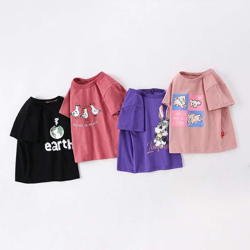 Girls Short-Sleeved T-Shirt Summer Wear Casual Korean Style Girls Loose Outer Wear Cartoon Printed Short Top - Image 5
