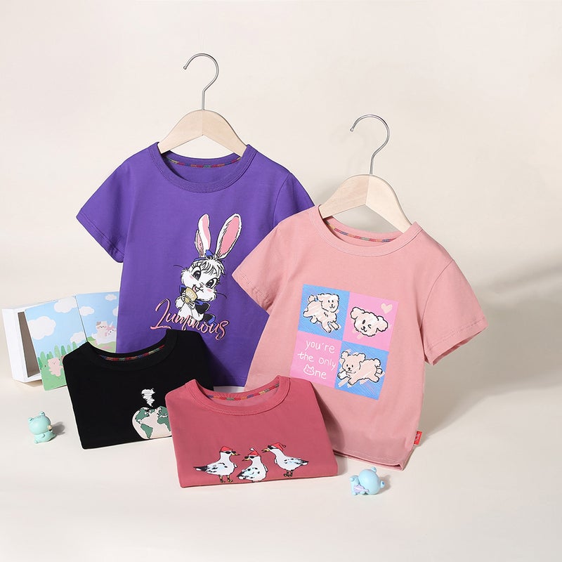 Girls Short-Sleeved T-Shirt Summer Wear Casual Korean Style Girls Loose Outer Wear Cartoon Printed Short Top - Image 3