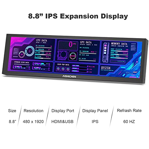 AISHICHEN 8.8 Inch PC Temperature Display, PC Sensor Panel Display, Computer Temp Monitor, IPS USB Mini Screen, AIDA64 CPU RAM DataTemperature Monitor for ARGB Computer Case Secondary Screen - Image 3