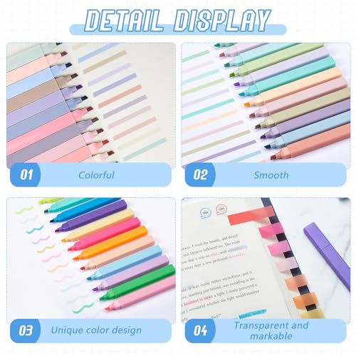 Gilprop Book Annotation Kit with 8000 Pcs Transparent Sticky Tabs Sticky Notes 36 Aesthetic Highlighters Canvas Bag for Bible Study Book Lover Gift Office Annotating Christmas Supplies - Image 4