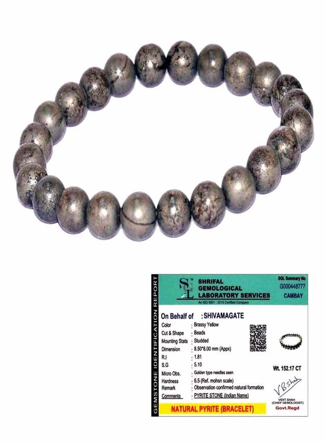 SHIVAMAGATE Pyrite Bracelet for Men & Women | Natural AAA+ Quality 8mm Genuine Pyrite Beads | Money Magnet for Wealth Abundance Success & Protection | Unisex Crystal Bracelet (Pack of 1) - Image 1