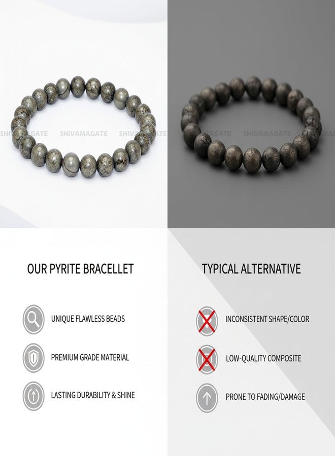 SHIVAMAGATE Pyrite Bracelet for Men & Women | Natural AAA+ Quality 8mm Genuine Pyrite Beads | Money Magnet for Wealth Abundance Success & Protection | Unisex Crystal Bracelet (Pack of 1) - Image 5