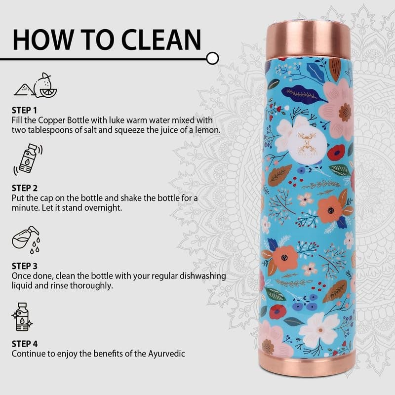 MERCAPE® MERCAPE Pure Copper Water Bottle | 950 ml Jointless Leak-Proof Bottle | Multicolour Floral Printed Design | Ideal for Home, Office, Gym, Yoga & Travel - Image 3