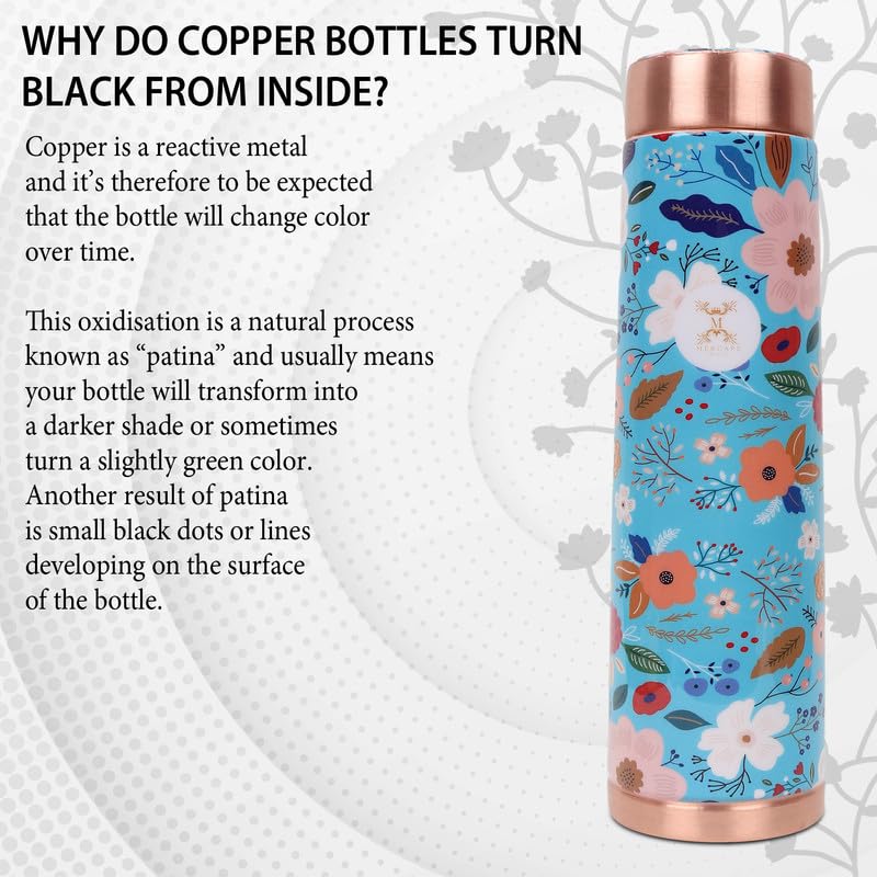 MERCAPE® MERCAPE Pure Copper Water Bottle | 950 ml Jointless Leak-Proof Bottle | Multicolour Floral Printed Design | Ideal for Home, Office, Gym, Yoga & Travel - Image 5
