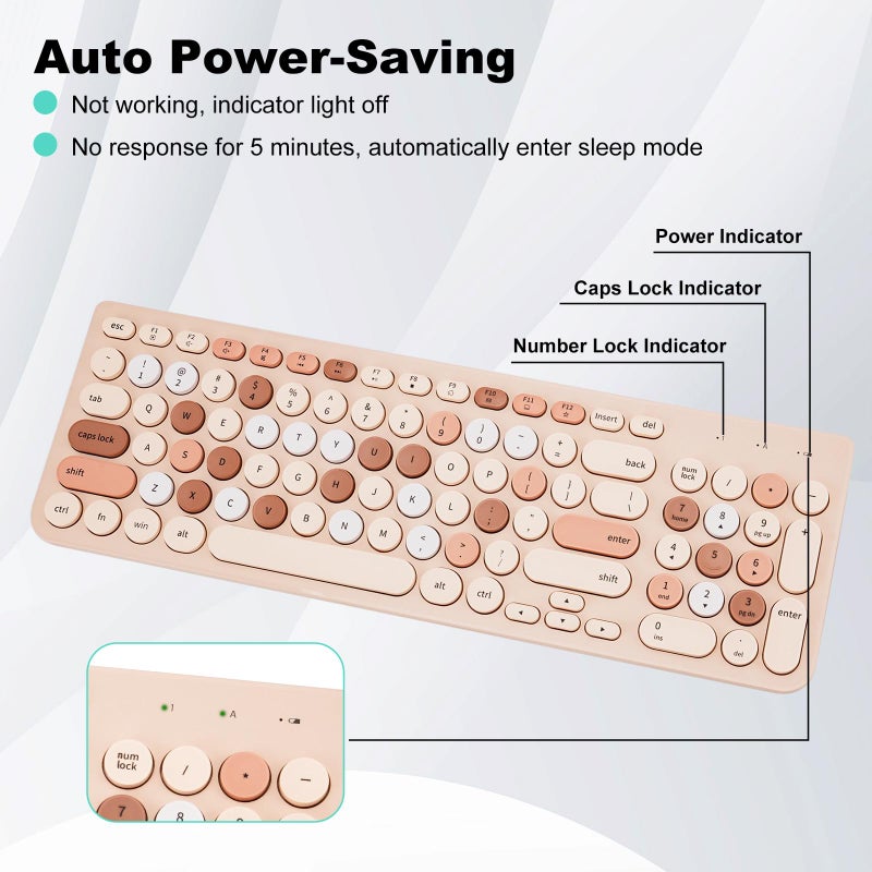 GUKJOB Wireless Keyboard and Mouse Combo, Retro Typewriter Keyboard with Round Keycaps, 2.4GHz USB Cute Wireless Keyboard Mouse for Computer, Desktop, Laptop (Milk Tea Colorful) - Image 3