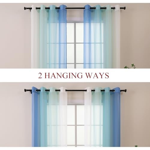 L.Z.E Blue Ombre Sheer Curtains 84 Inches Long for Living Room, Transparent Light Blue Curtains for Kids Bedroom Boys Girls Room, Lightweight Gradient Voile Window Drapes Grommet Top 2 Panels Set - Image 2