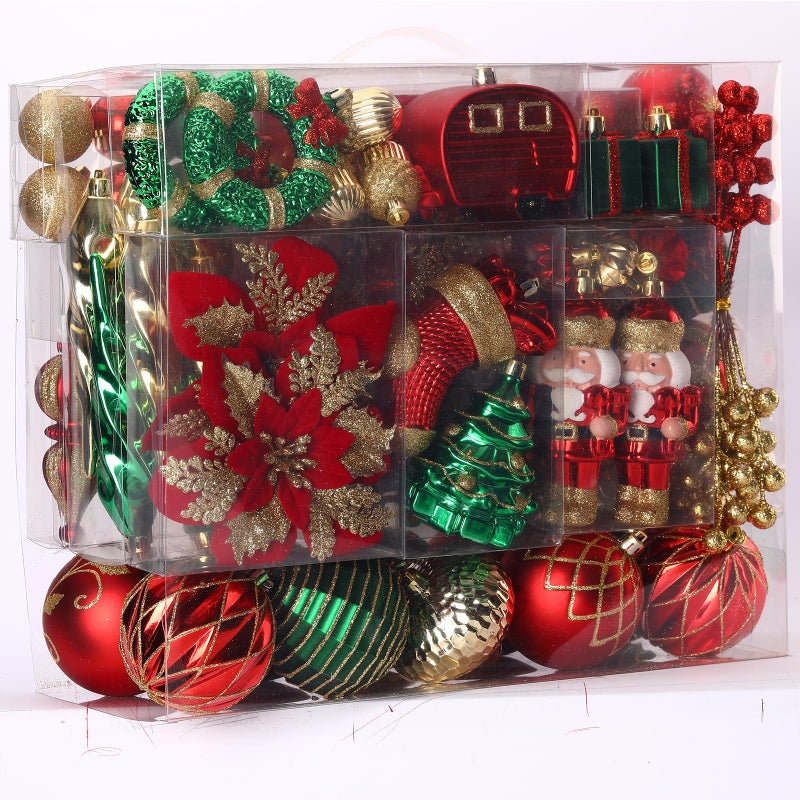 SHareconn 135Pack Christmas Ornaments Shatterproof Plastic Christmas Balls for Tree Decorations Baubles with Hanging Strings for Holiday Party WeddingRed Green  Gold