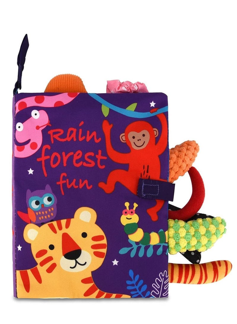 NIBEMINENT Baby Cloth Book Soft Toys Books Touch and Feel Crinkle for Babies Infants Toddler Early Development Interactive Fabric Boys Girls Jungle Tails - Image 1