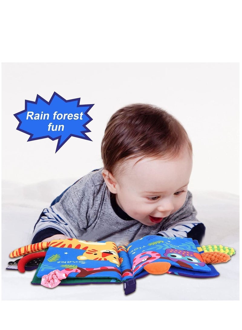 NIBEMINENT Baby Cloth Book Soft Toys Books Touch and Feel Crinkle for Babies Infants Toddler Early Development Interactive Fabric Boys Girls Jungle Tails - Image 2