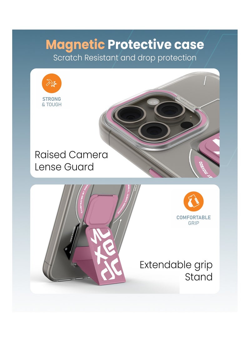 Moxedo حافظة مكسيدو المغناطيسية الواقية مقاومة للخدوش حماية من السقوط مع حامل قابل للتمديد مدمج متوافقة مع آيفون 15 برو ماكس 6.7 بوصة - وردي - Image 3