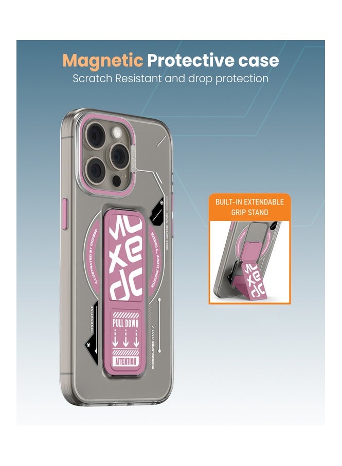Moxedo حافظة مكسيدو المغناطيسية الواقية مقاومة للخدوش حماية من السقوط مع حامل قابل للتمديد مدمج متوافقة مع آيفون 15 برو ماكس 6.7 بوصة - وردي - Image 5