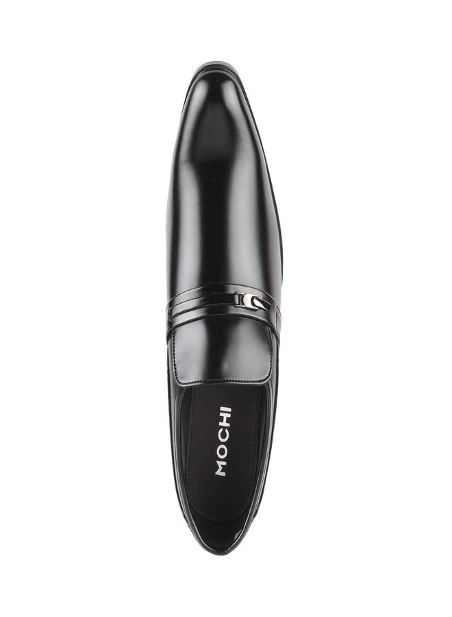 Mochi Men's Black Leather Glossy Slip-on Metal Detail Stylish Moccasin UK/9 EU/43 (19-6388) - Image 4