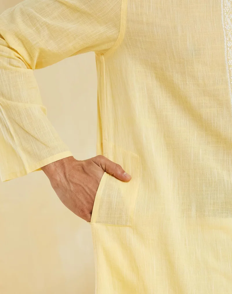 Fabindia Yellow Cotton Chikankari Long Kurta