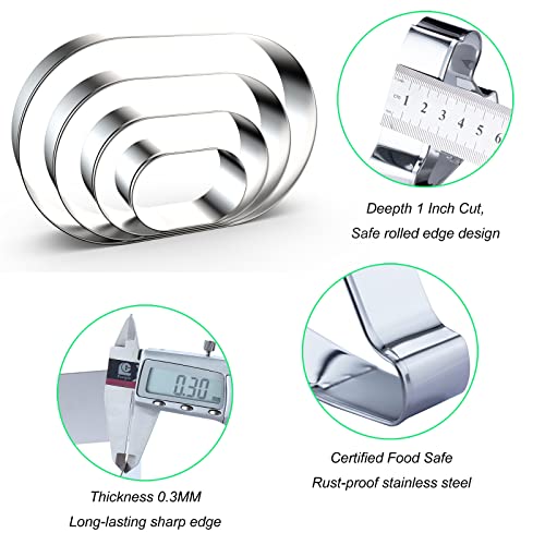 QAAQS Pill Capsule Long Oval Cookie Cutters - 5 Inch, 4 Inch, 3 Inch, 2 Inch - Geometric Frame Plaque Cookie Cutter Set Fondant Biscuit Molds - Stainless Steel - Image 3