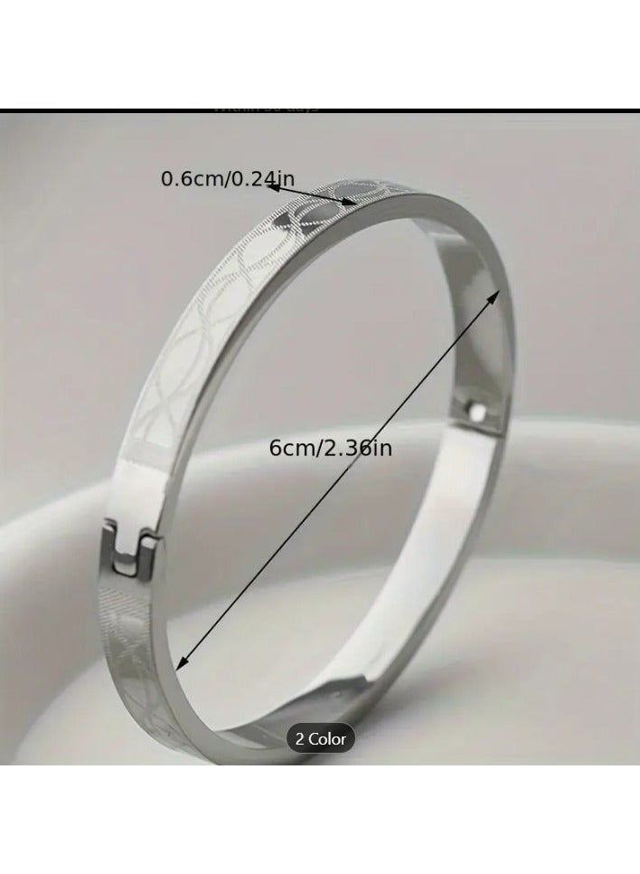 MARIO DRAFTS Men's Gold-Plated Bangle Bracelet, Geometric Pattern Design, Hinged Clasp - Image 3