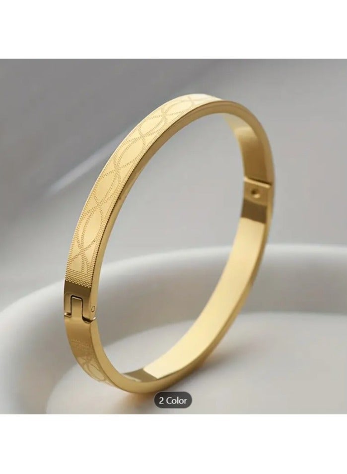MARIO DRAFTS Men's Gold-Plated Bangle Bracelet, Geometric Pattern Design, Hinged Clasp - Image 4