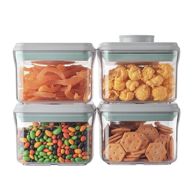 Ankou Airtight Container Set - (380ml 4 Pcs) Stackable One Button Openning Food Containers for Snacks Candy Salt Herbs Spices BPA-Free Tranparent (0.32 QT * 4) - Image 1