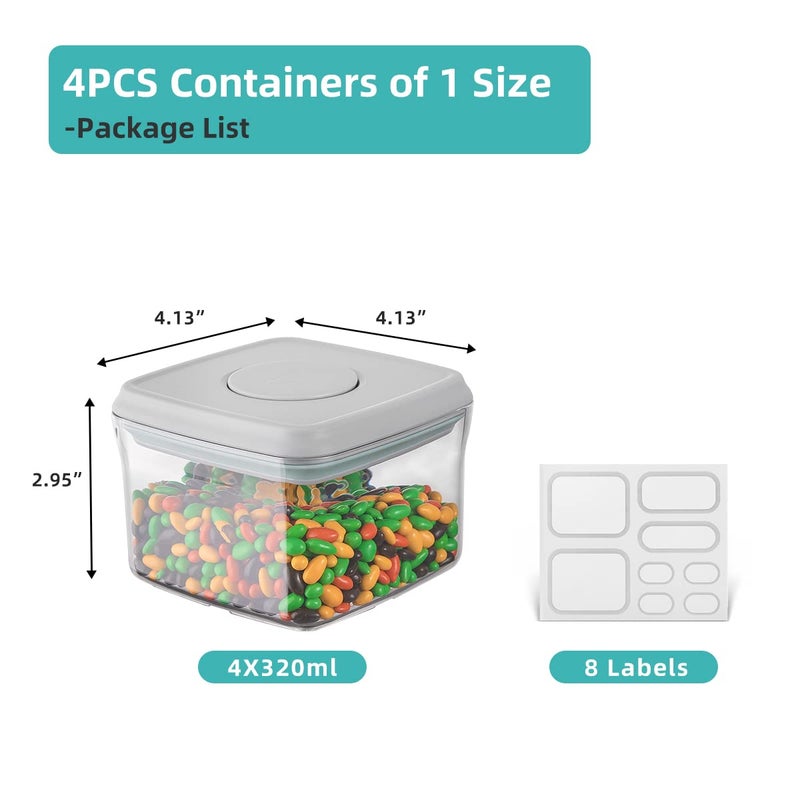 Ankou Airtight Container Set - (380ml 4 Pcs) Stackable One Button Openning Food Containers for Snacks Candy Salt Herbs Spices BPA-Free Tranparent (0.32 QT * 4) - Image 2