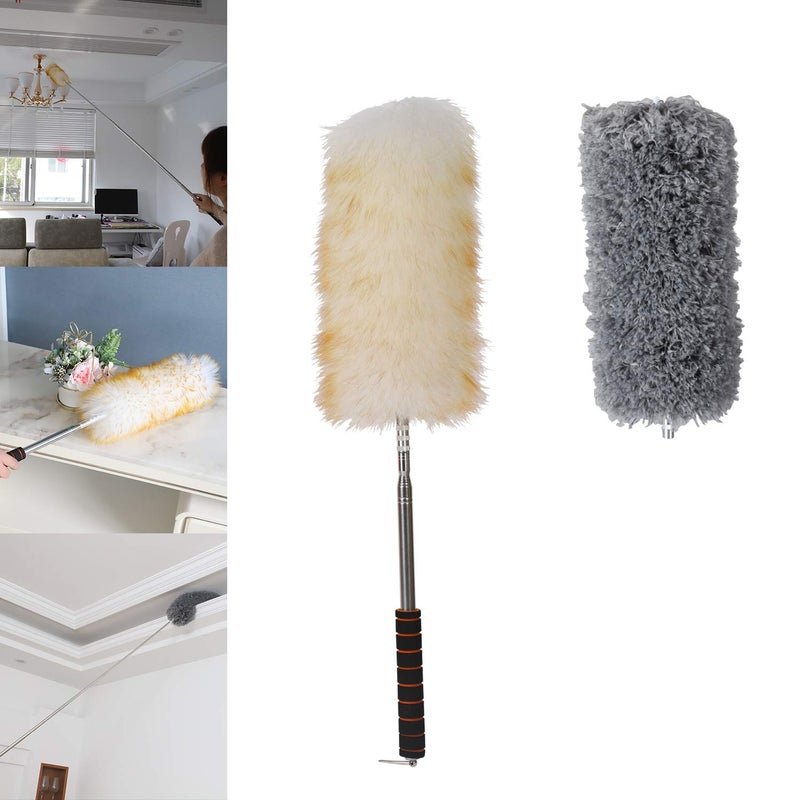 Midoneat Lambswool Duster with Extra Flexible Microfiber HeadLong ReachExtendable Duster Up to 86 for Cleaning High Ceiling Fan Interior Roof Cobweb Keyboard Furniture