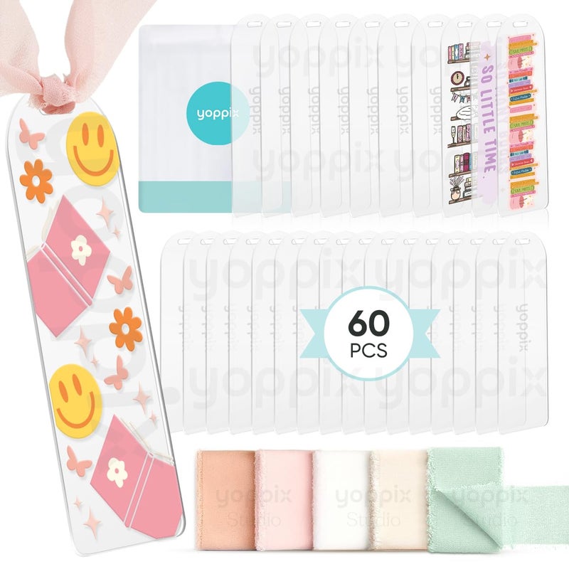 YOPPIX 30 Pieces Acrylic Bookmark Blanks- 6x2” Acrylic Bookmark Kit with 30 Pcs Ribbon for Reading Lovers DIY Crafts Hanging Tag Gift Tag Price Tags, Graduation Back to School Presents - Image 1