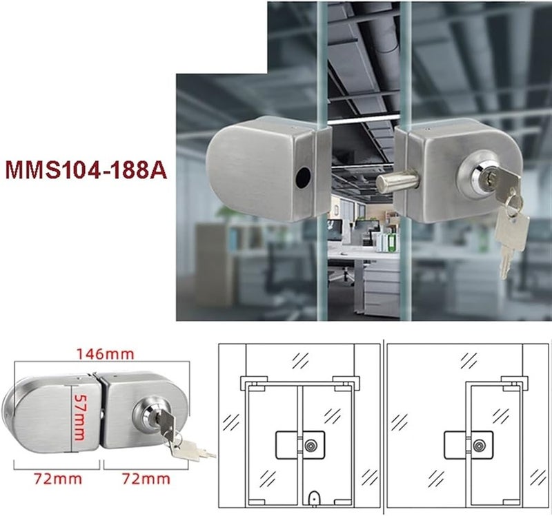 No Drilling Stainless Steel Door Lock With 3 Keys For Office Bathroom Color 188A - Image 3