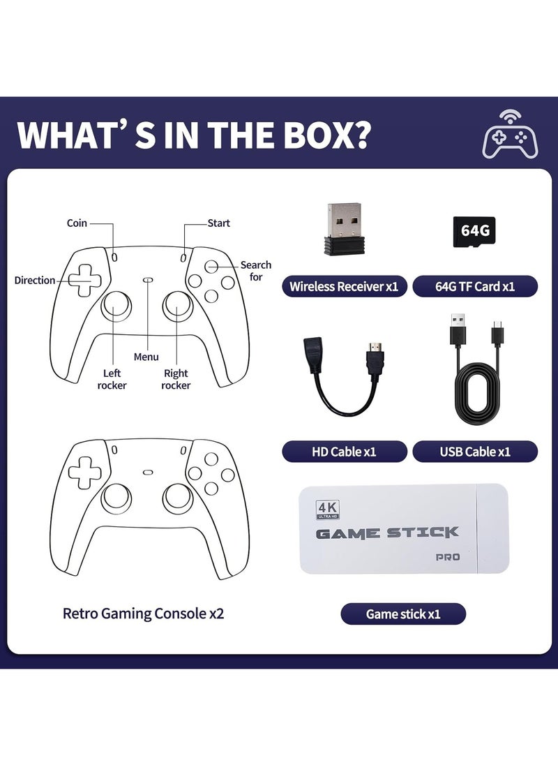 LIXES - 4K Wireless Retro Game Console, Retro Game Stick with 20+ Emulators Built-in, 20,000+ Games, 4K HDMI Output and 2.4GHz Wireless Controller, Retro Game Emulators, - Image 1