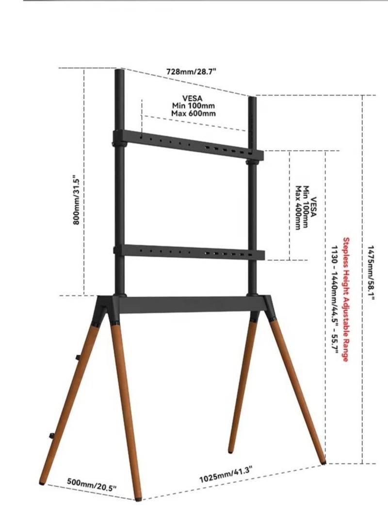 BEETEC Four-Legged Metal Easel TV Floor Stand for 32"-75" TVs up to 45 kg/99 lbs and VESA up to 600x400, Snap Lock Design for Quick Assembly, Concealed Cable Management, Black | TF-FS102B - Image 3