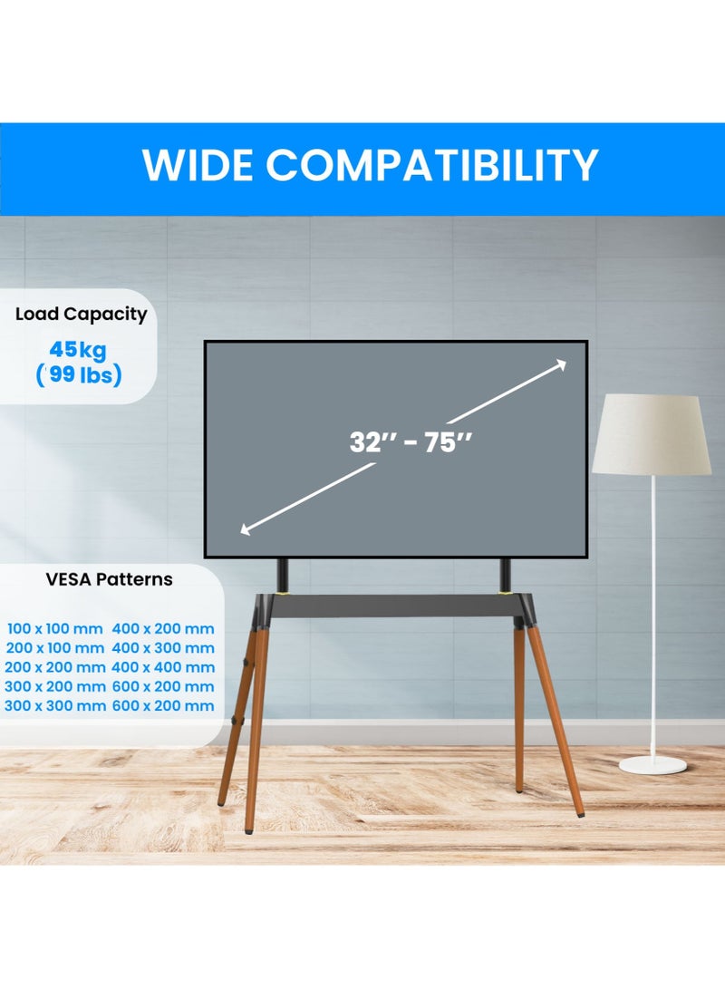 BEETEC Four-Legged Metal Easel TV Floor Stand for 32"-75" TVs up to 45 kg/99 lbs and VESA up to 600x400, Snap Lock Design for Quick Assembly, Concealed Cable Management, Black | TF-FS102B - Image 2
