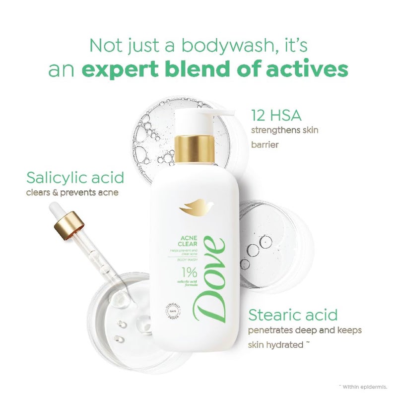 Dove Acne Clear Serum Body Wash1 Salicylic Acid Formula Clears and helps prevent acne  Paraben  SLS free  300 ml - Image 4