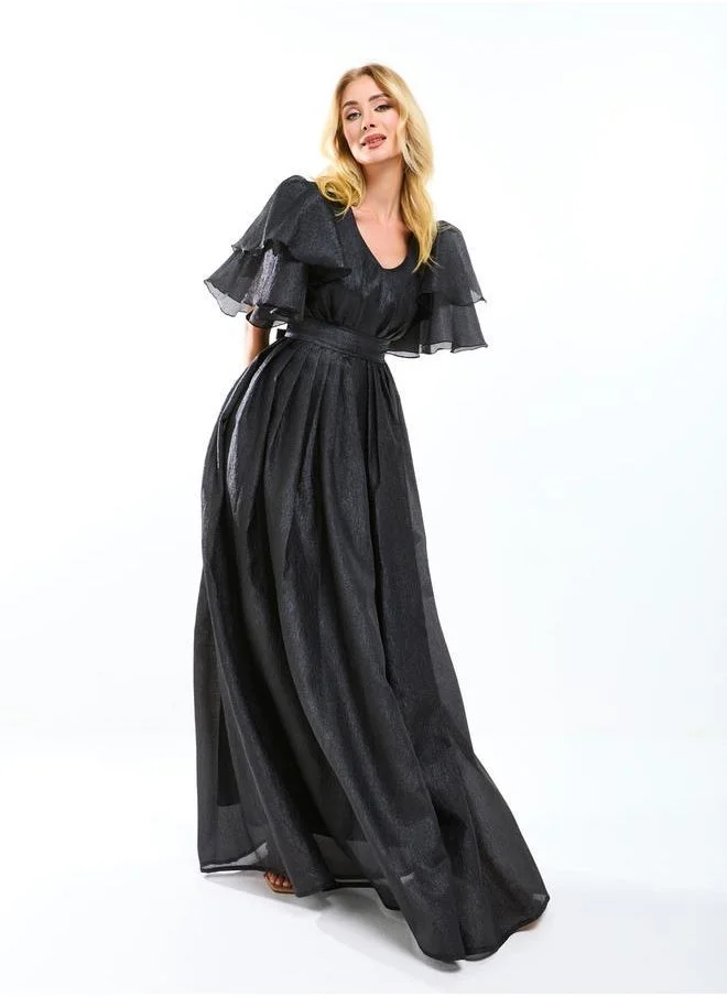 هاوس اوف مودا Double Tiered Flounce Sleeves Voluminous Maxi Dress by Styli