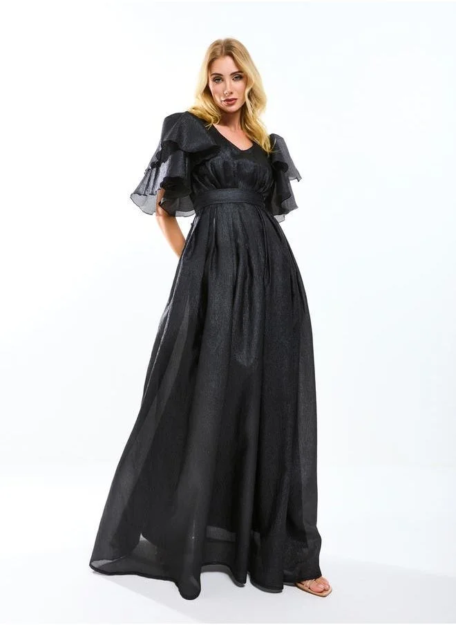هاوس اوف مودا Double Tiered Flounce Sleeves Voluminous Maxi Dress by Styli