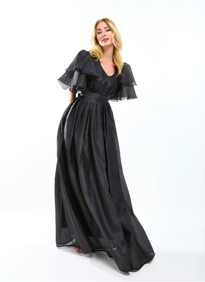 هاوس اوف مودا Double Tiered Flounce Sleeves Voluminous Maxi Dress by Styli