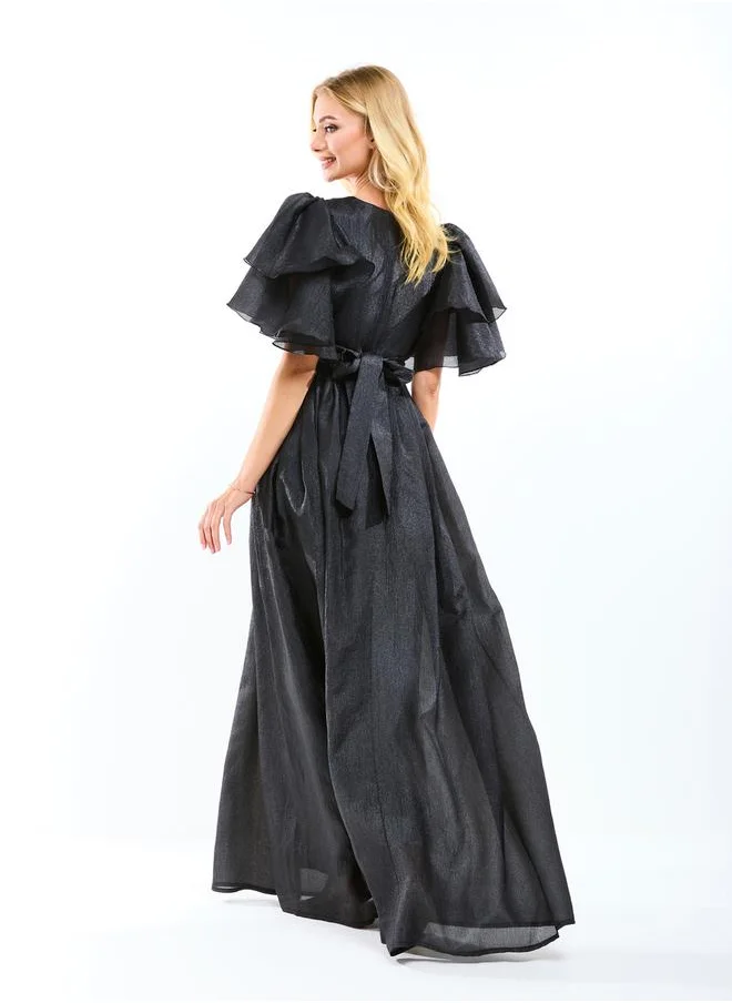 هاوس اوف مودا Double Tiered Flounce Sleeves Voluminous Maxi Dress by Styli