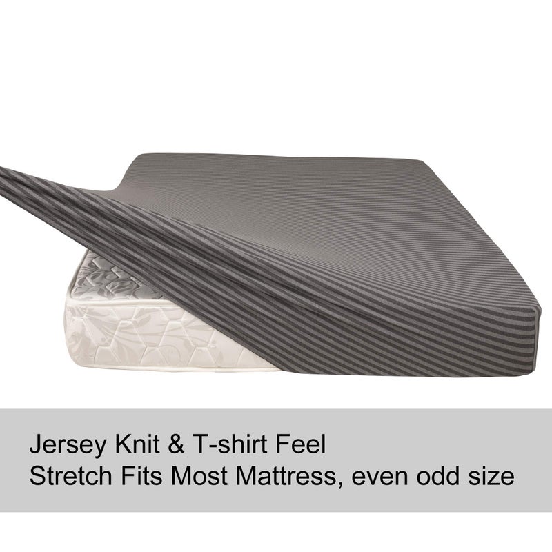 N&Y HOME Full Size Fitted Sheet Only - 4-Way Stretch Jersey Knit  T-Shirt Feeling & Ultra Soft  Wrinkle Free  Non-Slip & Snug Fit for Mattress (Deep: 5""-16"") - Gray & Black  Full - Image 3