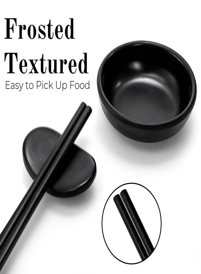 ELFULLY 16 Pcs Sushi Plate Set, Melamine Sushi Serving Set for 4, Japanese Dinnerware Sets with 4 Sushi Trays, 4 Soy Sauce Bowls 4 Pairs of Chopsticks and Holders, Wedding Housewarming Gift, Black - Image 5