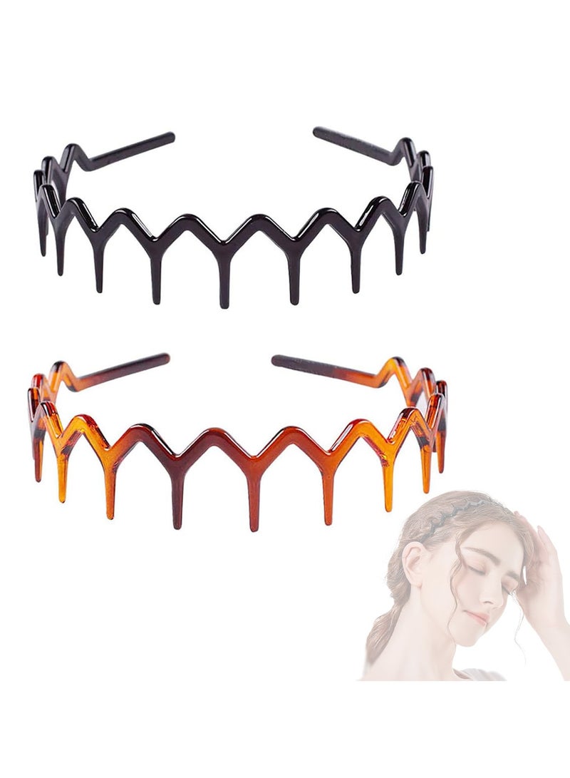 CMGTYYD 2 PCS zig zag headband, Women'S Adjustable Tooth hairbands,Fashionable Ladies Teeth hairpin, Plastic Sharks Tooth Hair Comb Hard hair band for Women Men Girls (Black, Amber) - Image 1