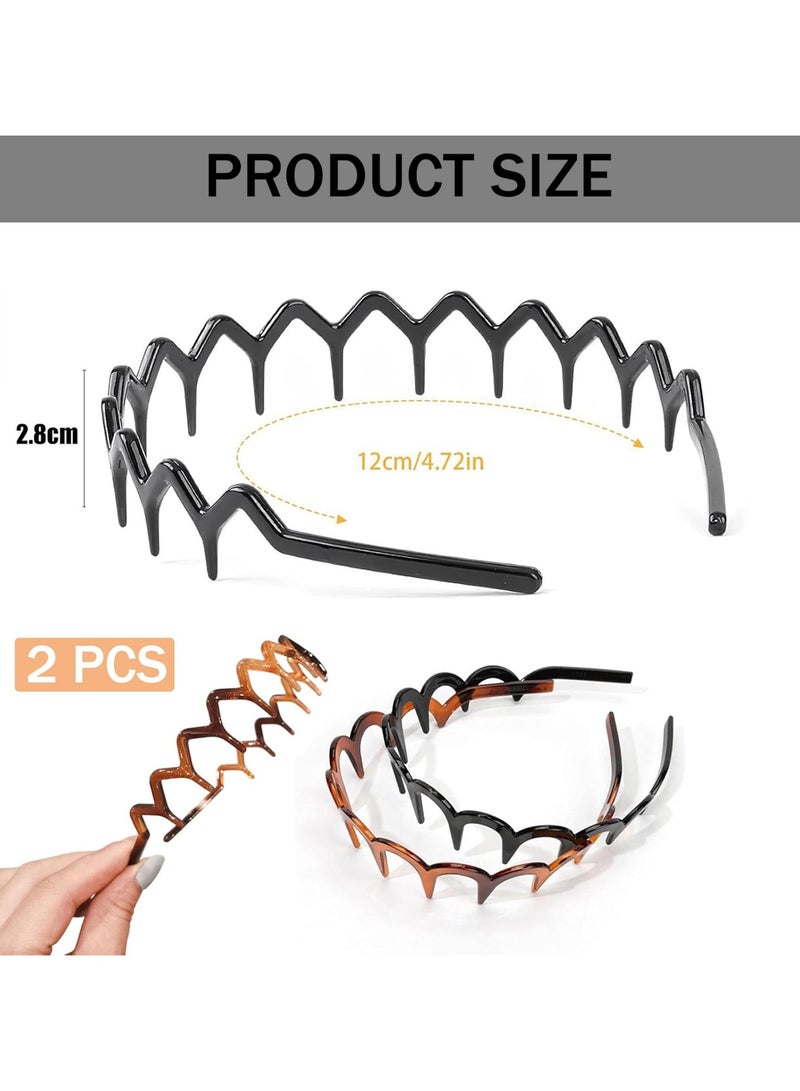 CMGTYYD 2 PCS zig zag headband, Women'S Adjustable Tooth hairbands,Fashionable Ladies Teeth hairpin, Plastic Sharks Tooth Hair Comb Hard hair band for Women Men Girls (Black, Amber) - Image 2