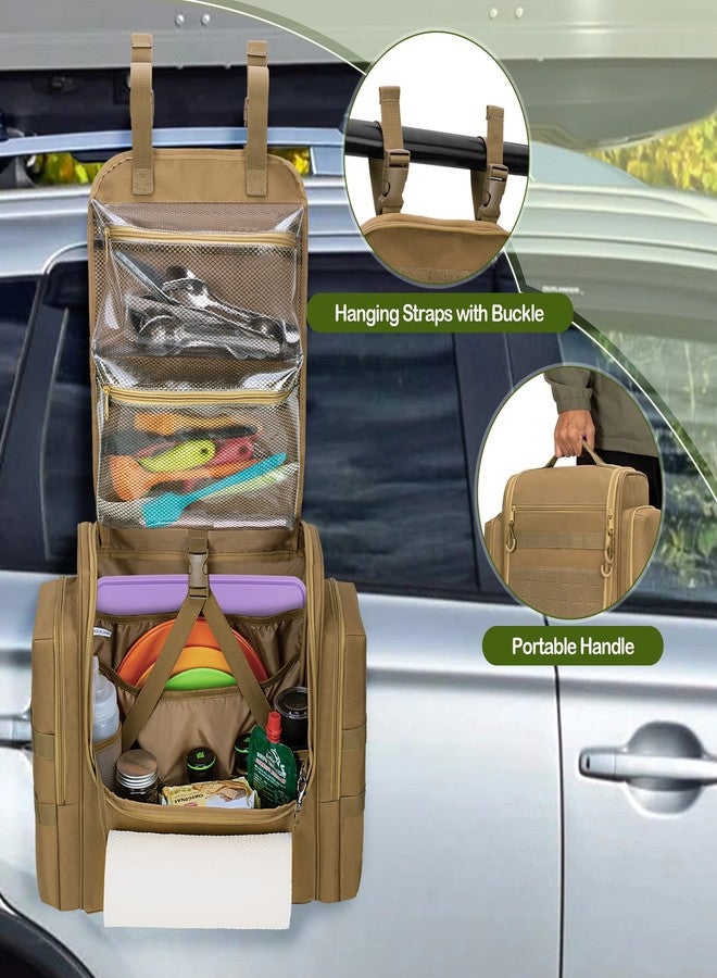 HODRANT Large Tactical Camping Kitchen Organizer, Hanging Cookware Storage Bag with Paper Towel Holder & Multi Pockets, Portable Camp Utensil Organizer for Outdoor BBQ Cooking Essentials, Khaki - Image 5