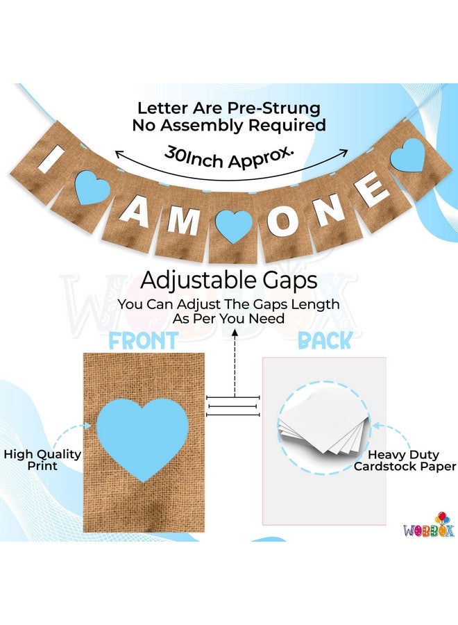 Wobbox First Birthday Party Banner I am One Party Decoration, Blue - Image 3