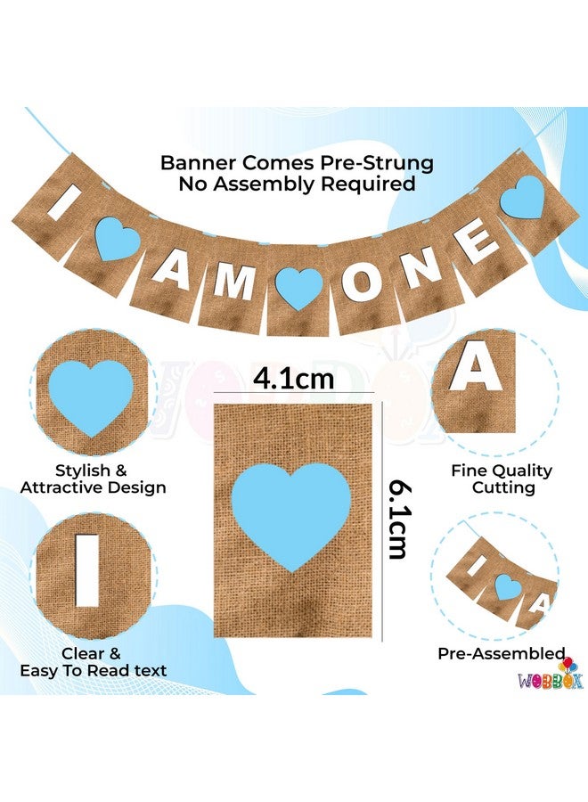 Wobbox First Birthday Party Banner I am One Party Decoration, Blue - Image 2