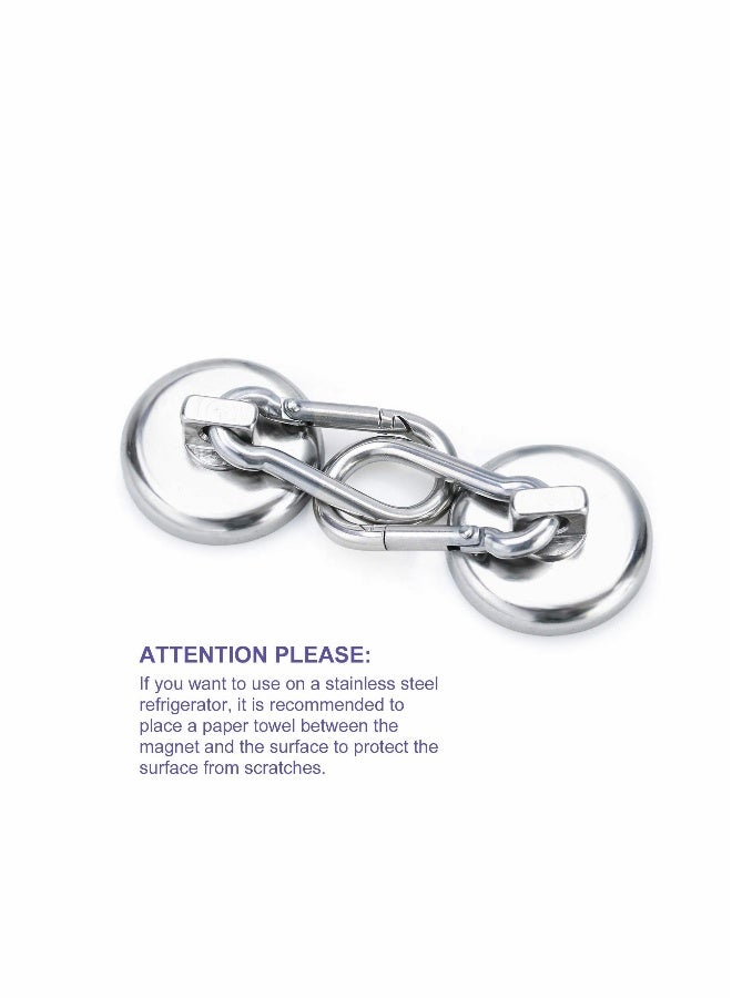 Carabiner Magnetic Hooks,  100LBS Strong Heavy Duty Neodymium Magnet Hooks with Swivel Carabiner Hook, Great for Your Kitchen, Refrigerator and Other Magnetic Surfaces (4 Pack) Silvery  - Image 3