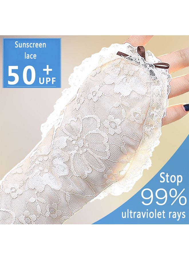 Generic - UV Protection Lace Arm Sleeves, Women's Floral Lace Sleeves Hollow Out Long Sunscreen Gloves Fingerless Driving Gloves - Image 1