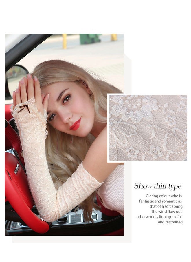 Generic - UV Protection Lace Arm Sleeves, Women's Floral Lace Sleeves Hollow Out Long Sunscreen Gloves Fingerless Driving Gloves - Image 1