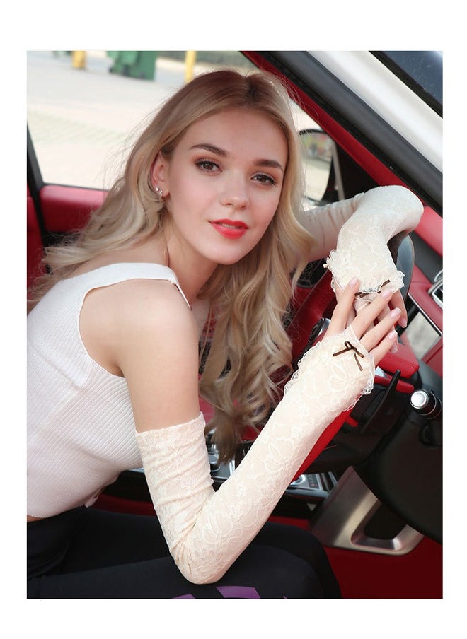 Generic - UV Protection Lace Arm Sleeves, Women's Floral Lace Sleeves Hollow Out Long Sunscreen Gloves Fingerless Driving Gloves - Image 1