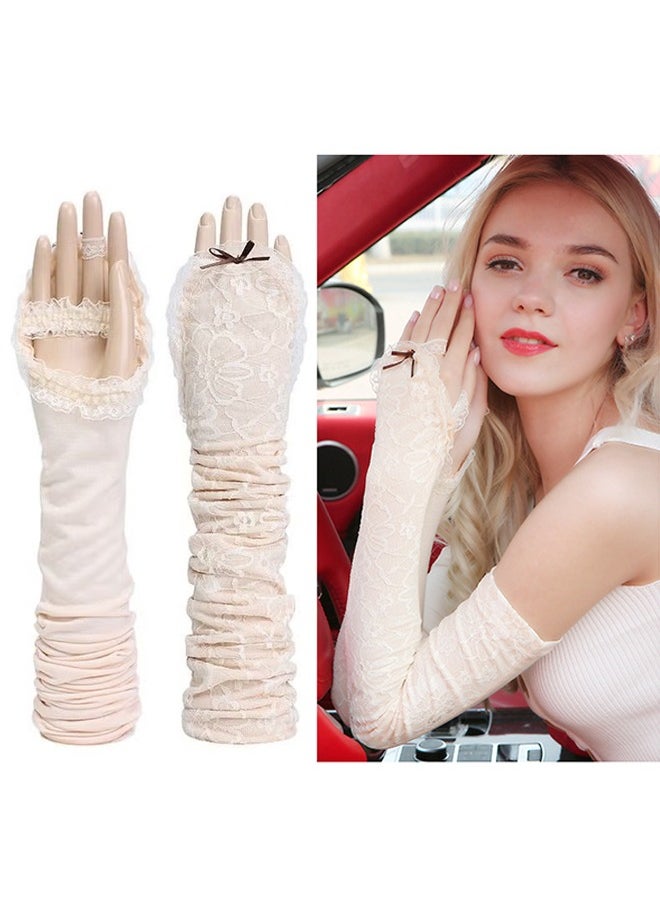 Generic - UV Protection Lace Arm Sleeves, Women's Floral Lace Sleeves Hollow Out Long Sunscreen Gloves Fingerless Driving Gloves - Image 1