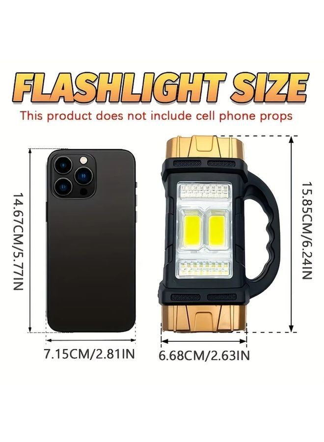 Golden Solar Flashlight Portable LED Lantern with Side Lights 6 Modes USB Solar Powered - Image 3