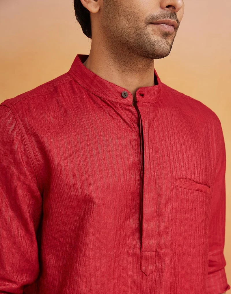 فاب انديا Maroon Viscose Blend Woven Mid Placket Shirt