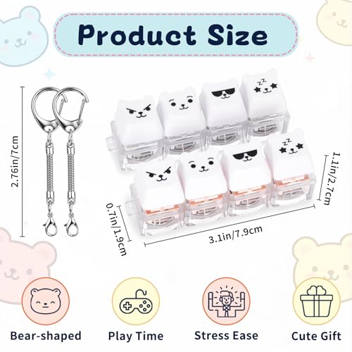 FunisFun 2 PCS Keyboard Fidget Toy Silent Clicky Keyboard Keychain with LED Lights Detachable Bear Shape Clicker Fidget Toy for Adults Anxiety Stress Relief White 4in12Pack - Image 5